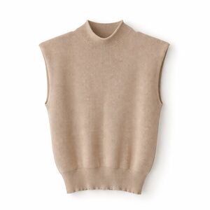 Neutral Structured Knit Top with Shoulder Pads Size L Capsule Wardrobe